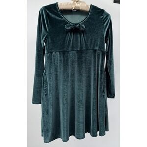 Old Navy Girls XL 14-16 Green Velvet Dress Soft Stretch Holiday Cottagecore